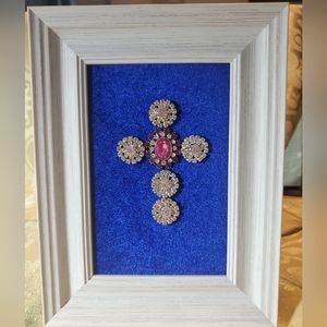 Framed Jeweled Cross with Pink Crystals and Rhinestones